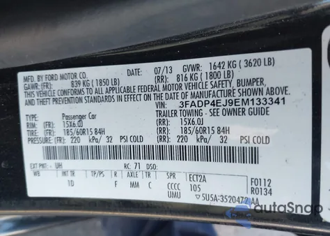 2014 Ford Fiesta Se z USA, uszkodzony, nr VIN 3FADP4EJ9EM133341